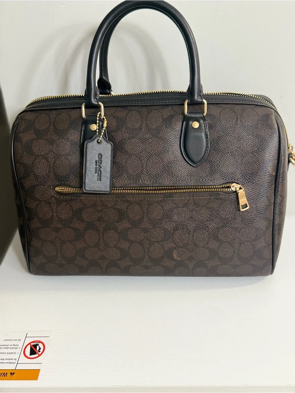 Coach large Rowan satchel in walnut and black with Gold Hardware